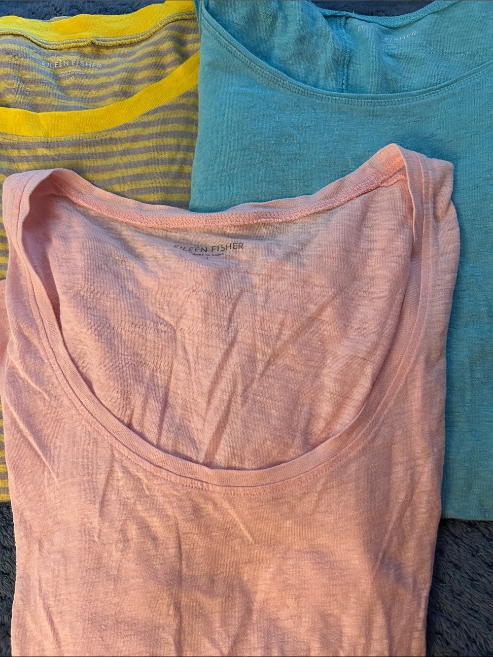 Eileen Fisher Pink Scoop Neck Tank with Teal and Yellow Accents